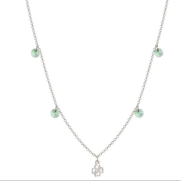 CHRYSOLITE LUCK WISHES NECKLACE + WHITE RHODIUM PLATED - Picture 1 of 7